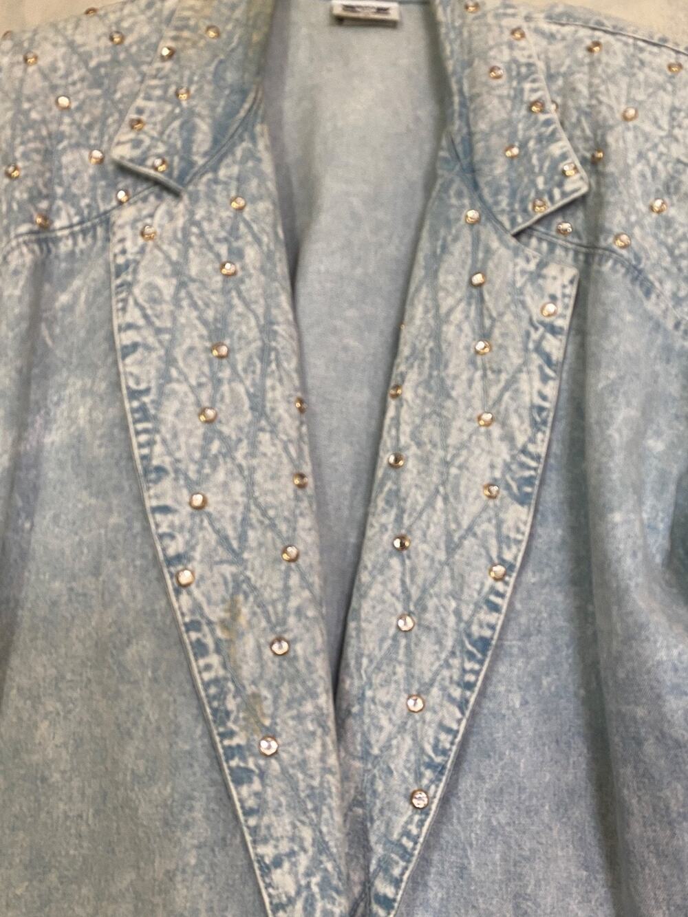 Vintage Womens RIO Inc Denim Studded Jacket 80s 90s Rhinestones Acid Wash M